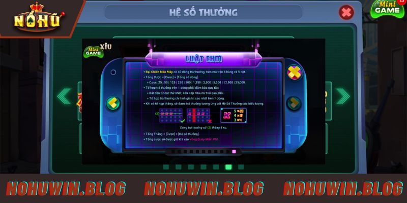 Các quy tắc cần nhớ khi tham gia Đại chiến mèo máy NOHUWIN